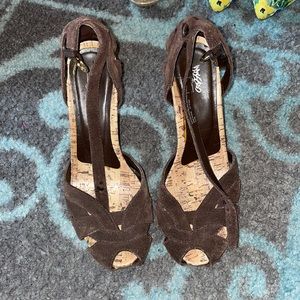 Brown suede heels